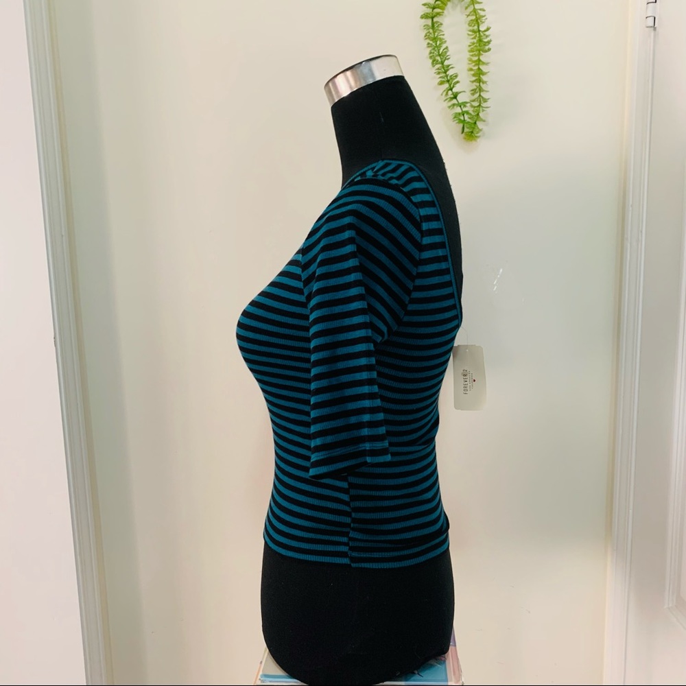 Forever21 Rugby Ribbed Stripes Deep Back Cut Crop Top Size Large - Picture 6 of 11